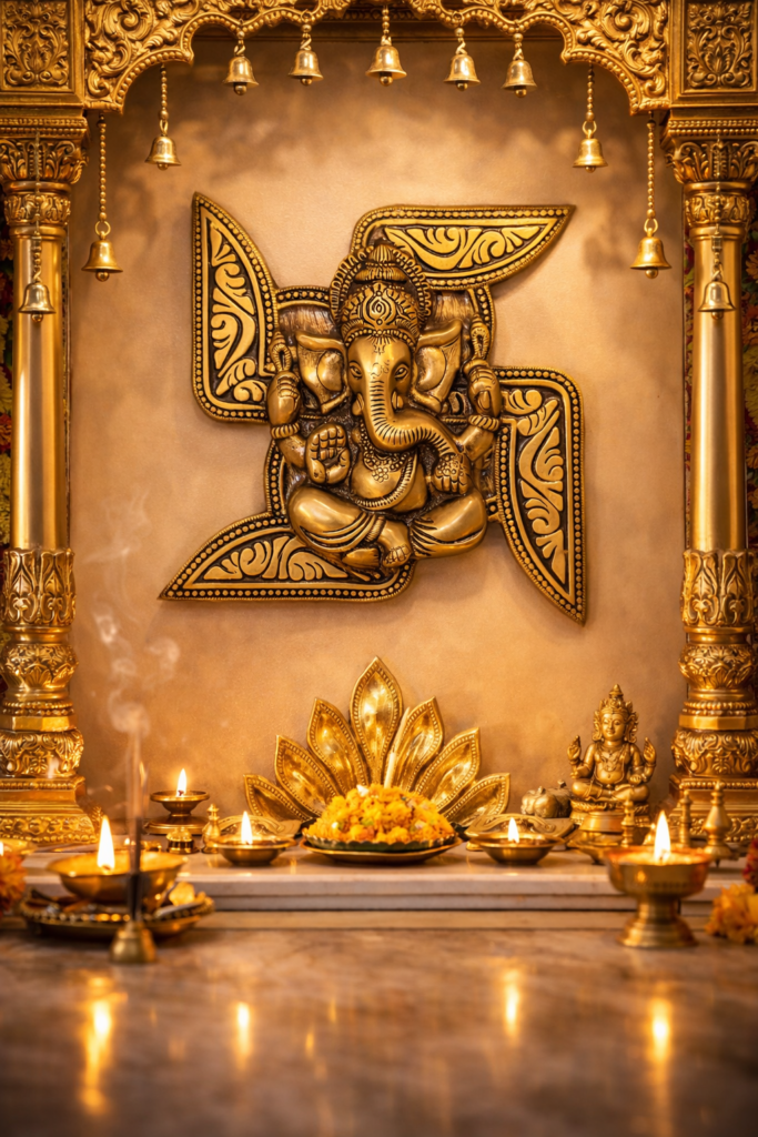 Brass Ganesha Swastika Wall Hanging