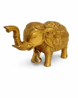 Royal Brass Elephant Idol (हाथी मूर्ति) — Ornate Hand-Engraved Trunk-Up Vastu Symbol for Wisdom, Prosperity, Obstacle Removal & Royal Aishvarya