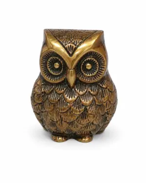 Copper-Coated Brass Owl Idol (तांबा-लेपित पीतल का उल्लू) — Maa Lakshmi Vahan Vastu Symbol for Wealth, Prosperity, Wisdom & Kuber Krupa