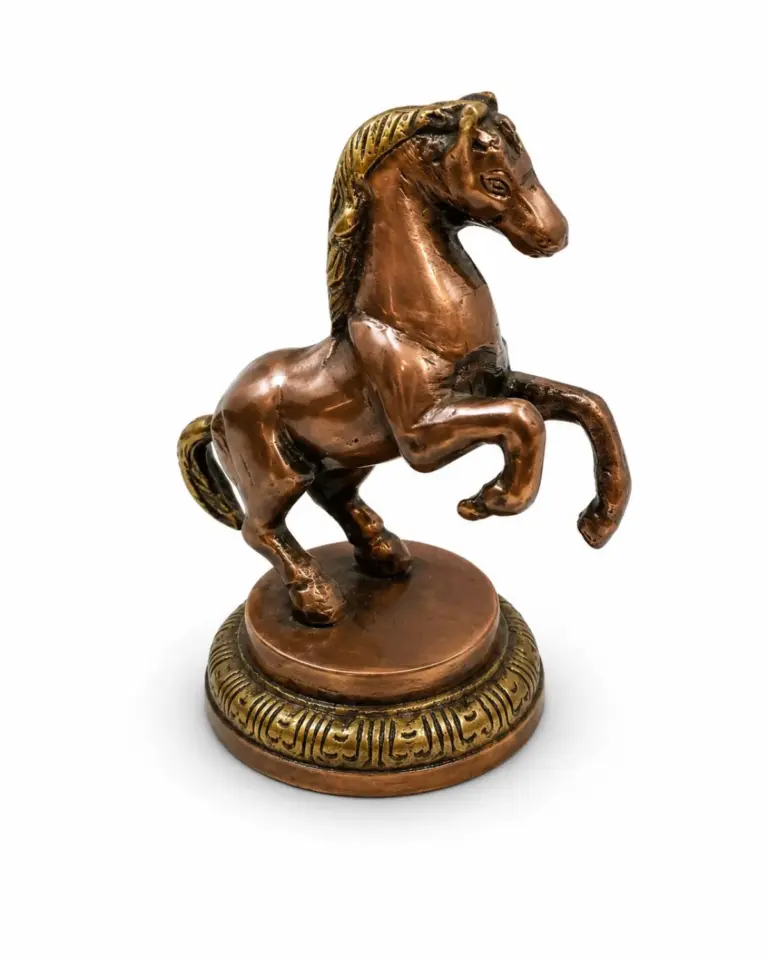 Brass Rearing Horse Idol (अश्व मुर्ती) — Antique Copper-Patina Finish, Vastu Symbol for Speed, Breakthrough, Power & Victory